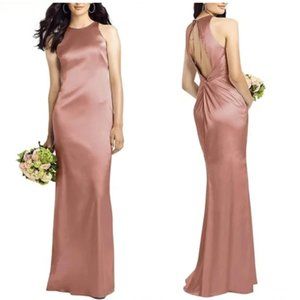 NWT Social Bridesmaids Twist Back Satin Trumpet Gown In Desert Rose